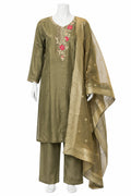 Olive Green Embroidered Pakistani Suit with Organza Dupatta | Elegant Festive Wear